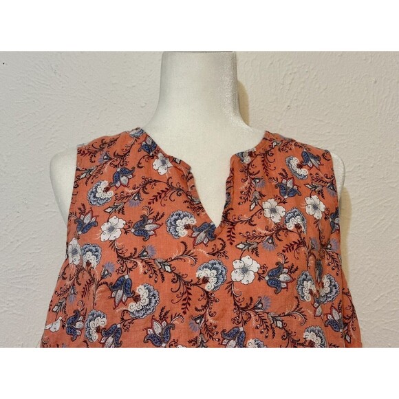 J. JILL LOVE LINEN Women Size M Split Neck Floral Top Blouse Timeless Boho Beach - Picture 2 of 11